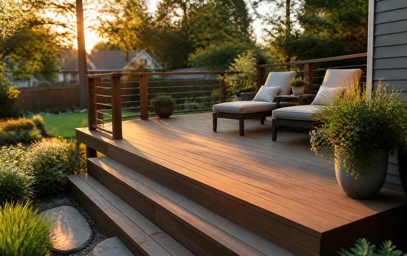 A finished cedar deck a homeowner planned and built with DIY-Blueprint-Pro